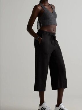 Quince Women's Black Wide-Leg Cropped Drawstring Cropped Pants Size Small